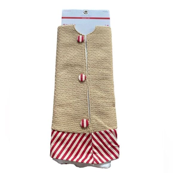 Ashland Tan Red Cream Striped Border Christmas Tree Skirt 48 Inch NWT Holiday - Picture 2 of 7